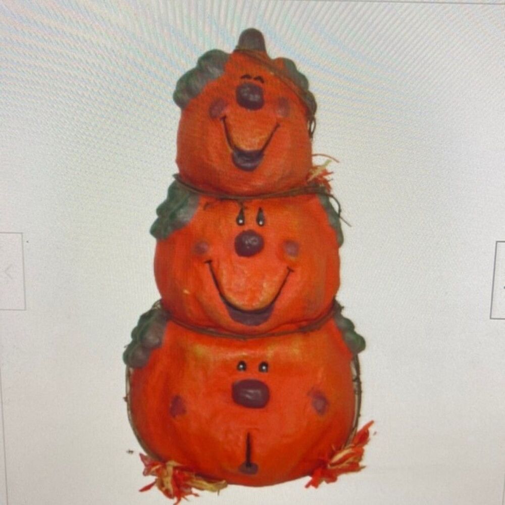 Halloween* Paper Mache Stacked Pumpkins 18" Vintage Decoration Large Orange Y2K